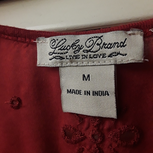 Orange Rust Eyelet Peasant Boho Top M Lucky - Picture 2 of 5